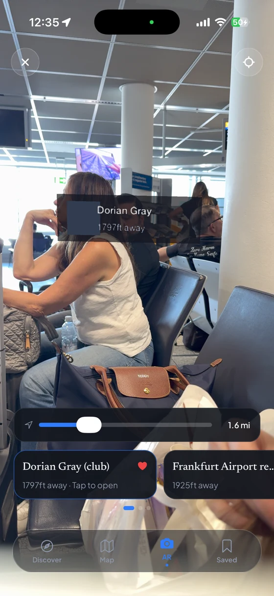 Whereward AR view labeling nearby places through the iPhone camera